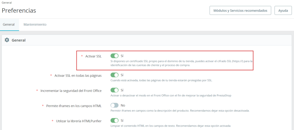 Activar SSL en PrestaShop