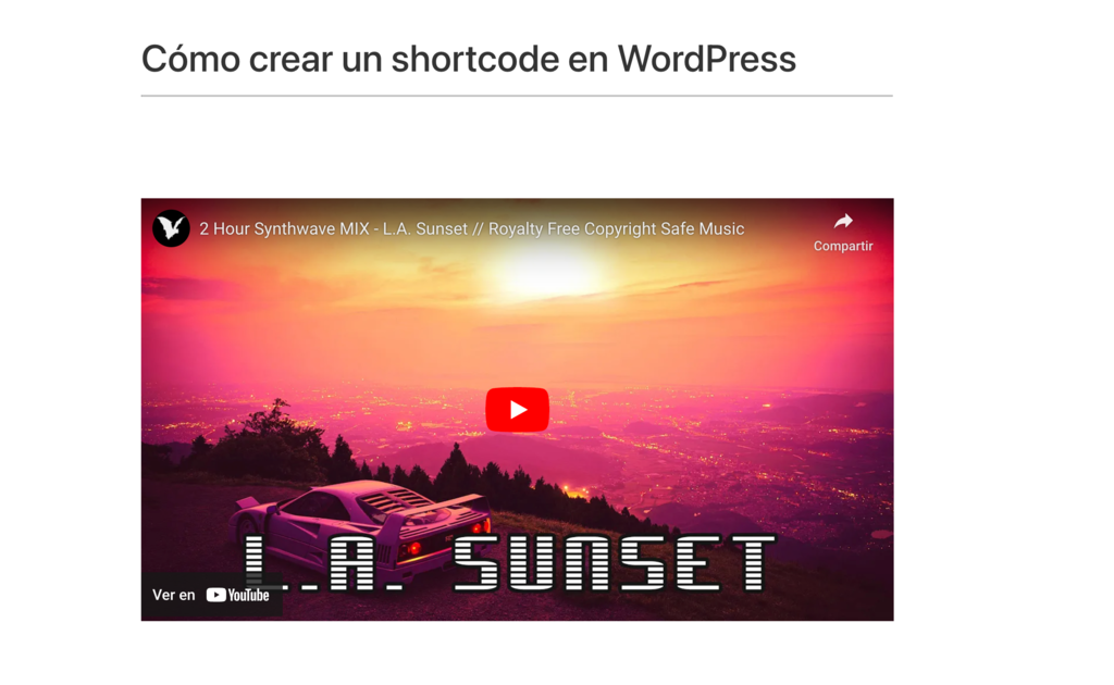 Resultado de uso de shortcode de cierre en WP