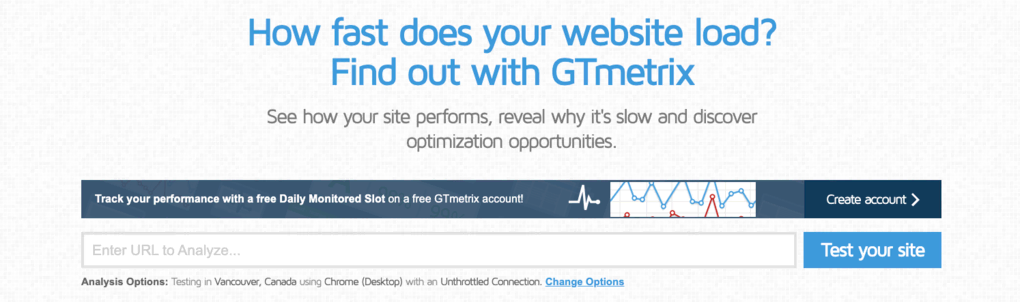 P&aacute;gina de inicio de GTmetrix