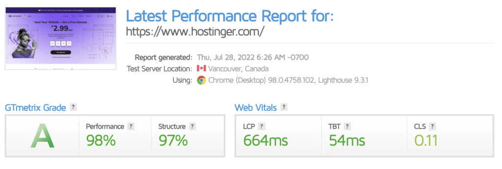 Reporte de desempe&ntilde;o de GTmetrix