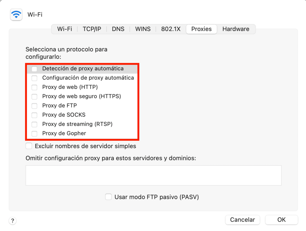Protocolos proxy en macOS