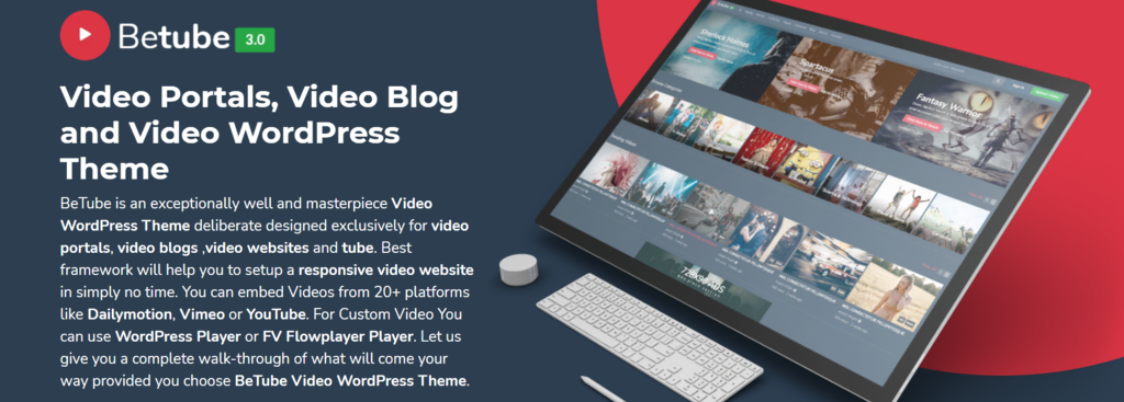Página del tema de WordPress Betube