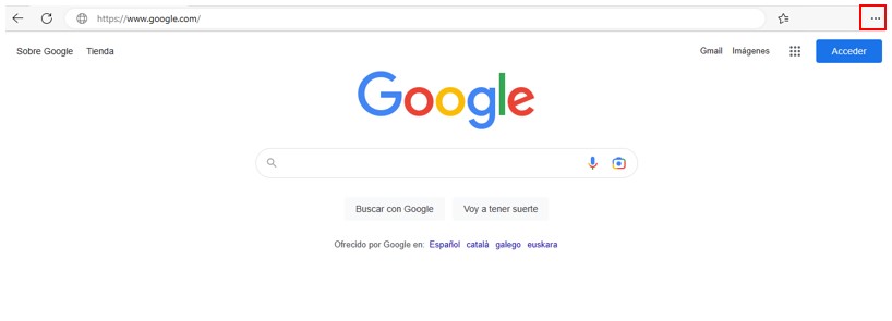 Vista del icono de los 3 puntos en Google Chrome