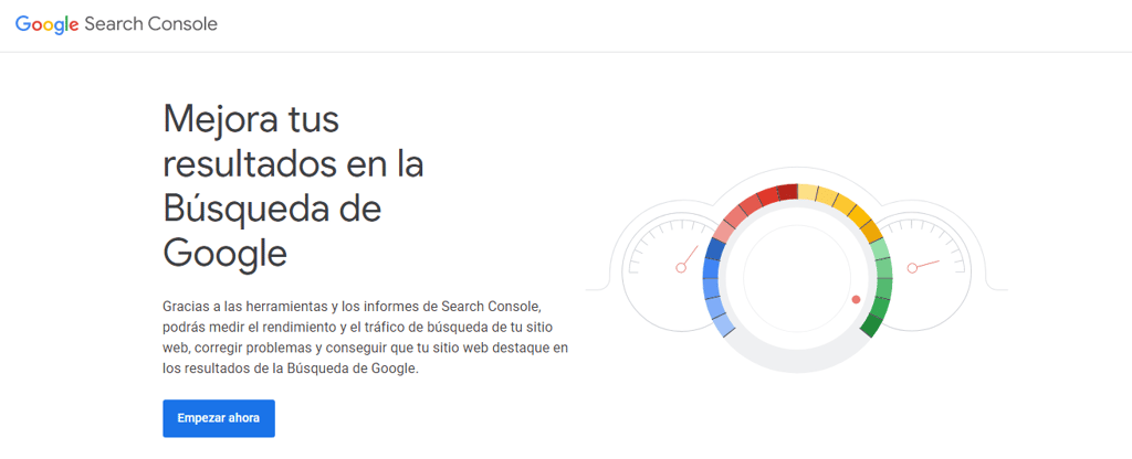 Página de inicio de Google Search Console