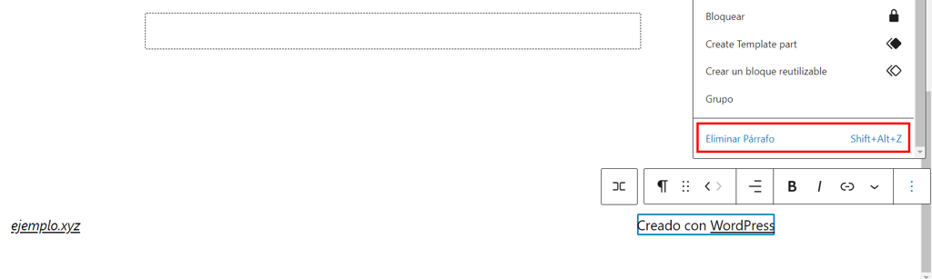 Eliminar párrafo del editor de bloques Gutenberg
