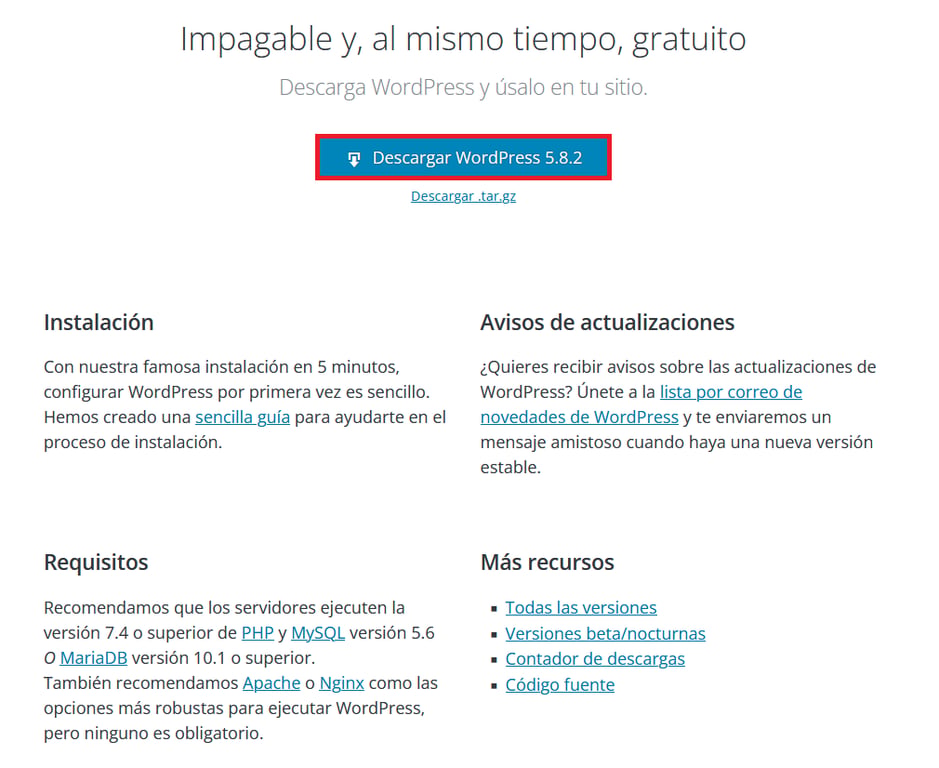 Descargar WordPress