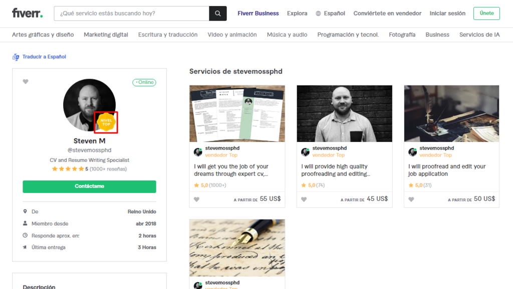 Vendedor de nivel top en Fiverr
