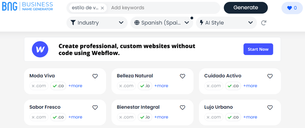 Resultados de búsqueda en BNG