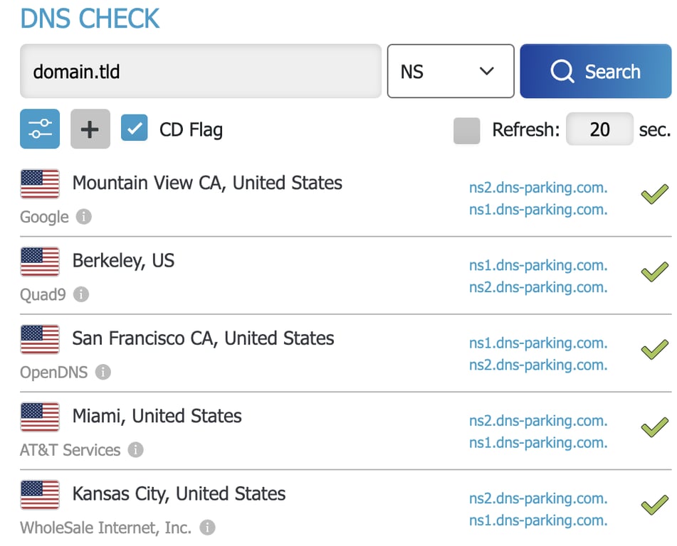 Ejemplo de uso de DNS Checker