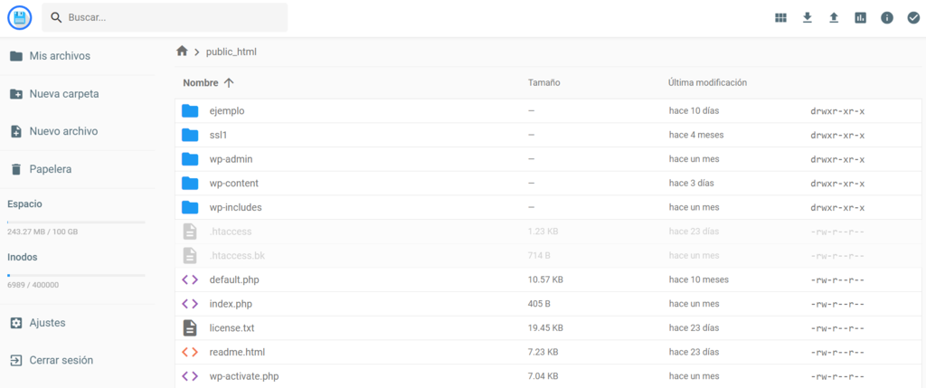 Administrador de Archivos de hPanel