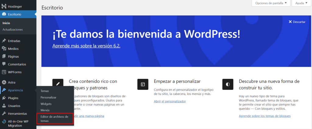 Panel de control de WordPress