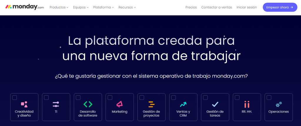 Página de inicio de Monday