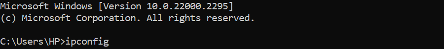 Ejecutar el comando ipconfig en la interfaz del s&iacute;mbolo del sistema de Windows