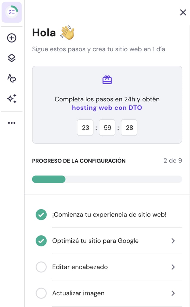 Lista de comprobación del creador de sitios web de hPanel