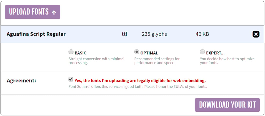 Upload Fonts de Webfont