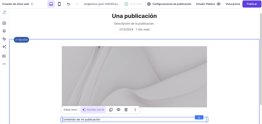 Opci&oacute;n Escritor con IA de HWB