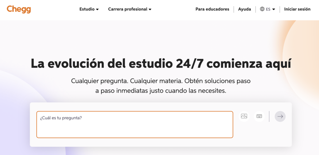 P&aacute;gina web de Chegg tutors