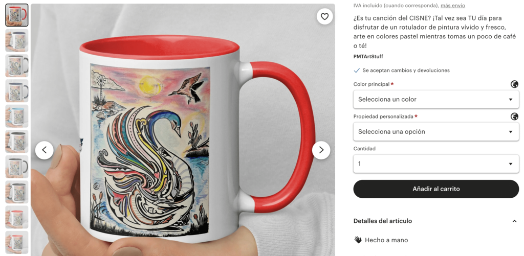 Ejemplo de mugs art&iacute;sticos para vender en Etsy