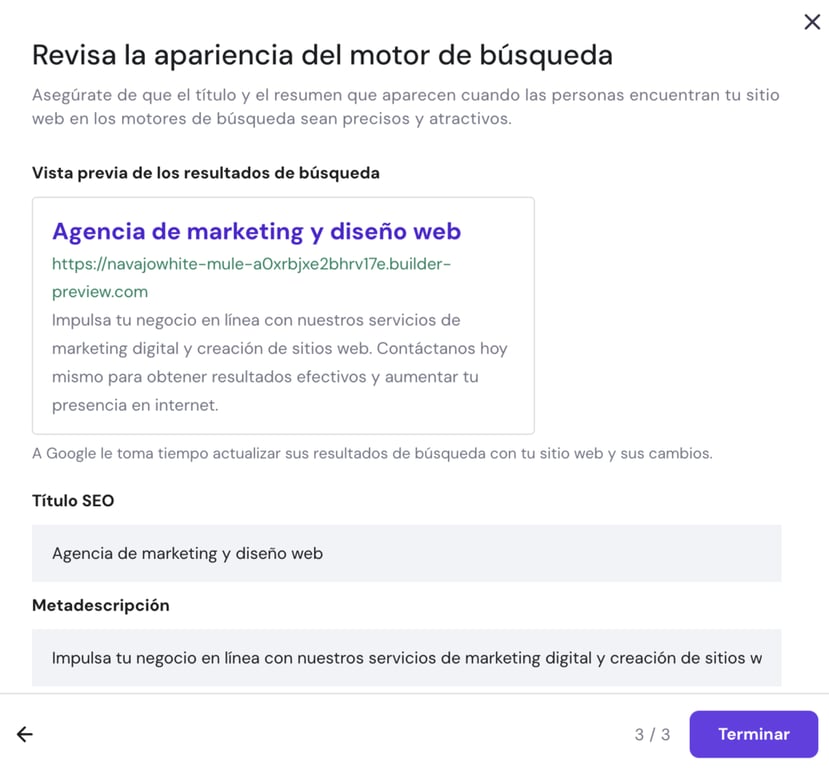 Asistente SEO del Creador web de Hostinger