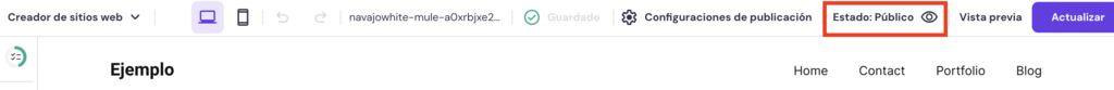 Estado de la p&aacute;gina web en el Creador de Hostinger