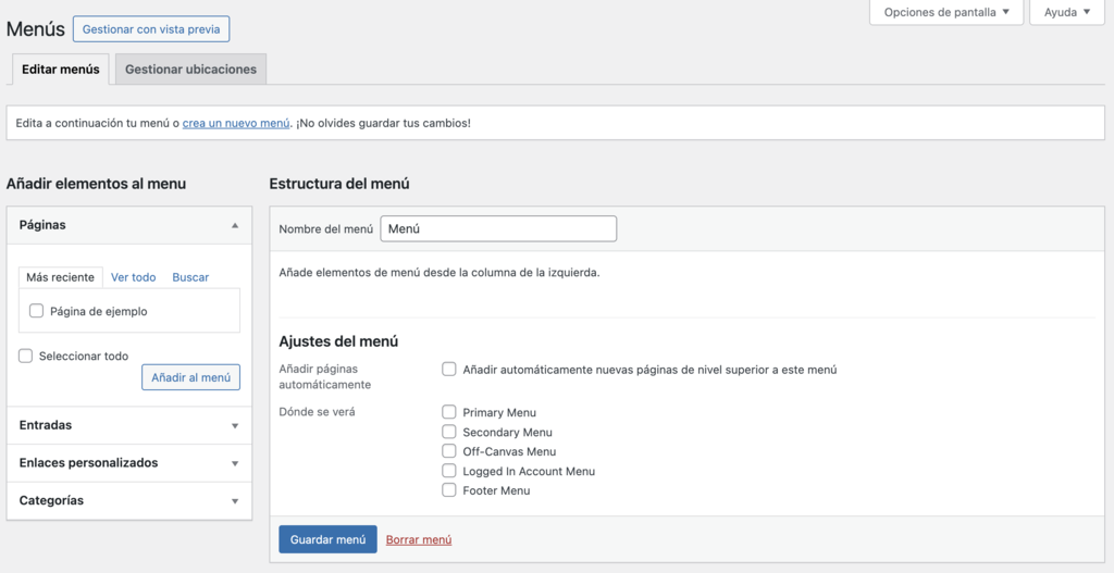 Men&uacute;s de WordPress