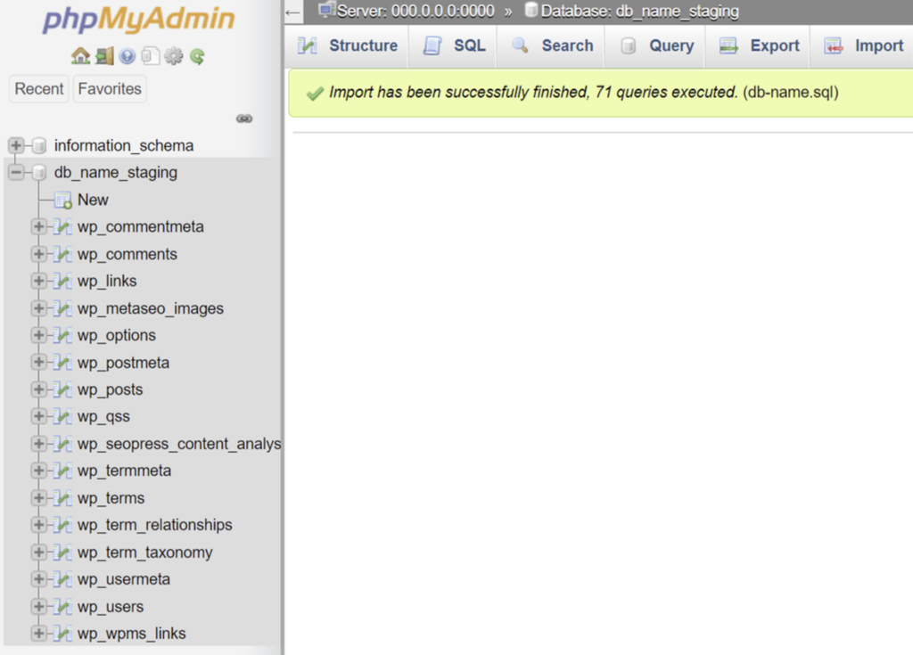 Interfaz de phpMyAdmin