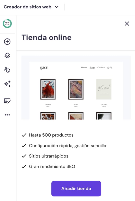 Tienda online del Creador de Hostinger