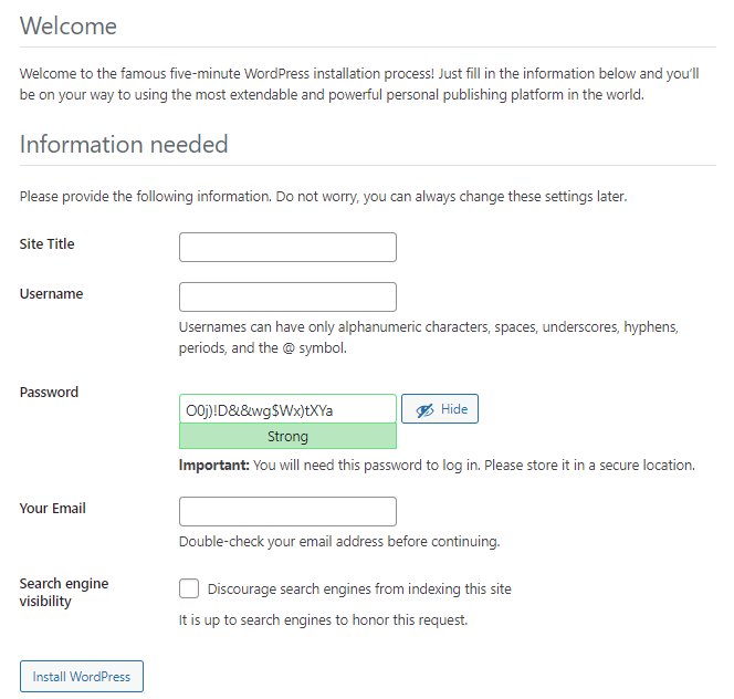 Asistente de instalación de WordPress