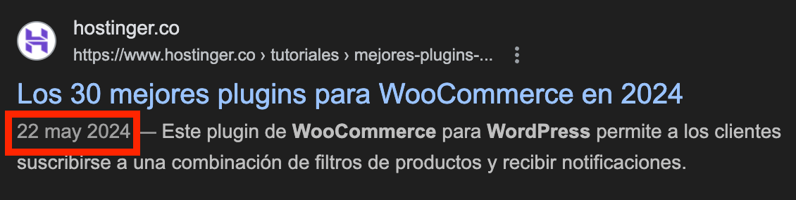 Ejemplo de última actualización de un post de Hostinger