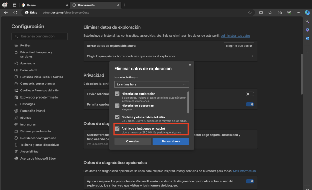 Borrar datos de exploraci&oacute;n de Edge