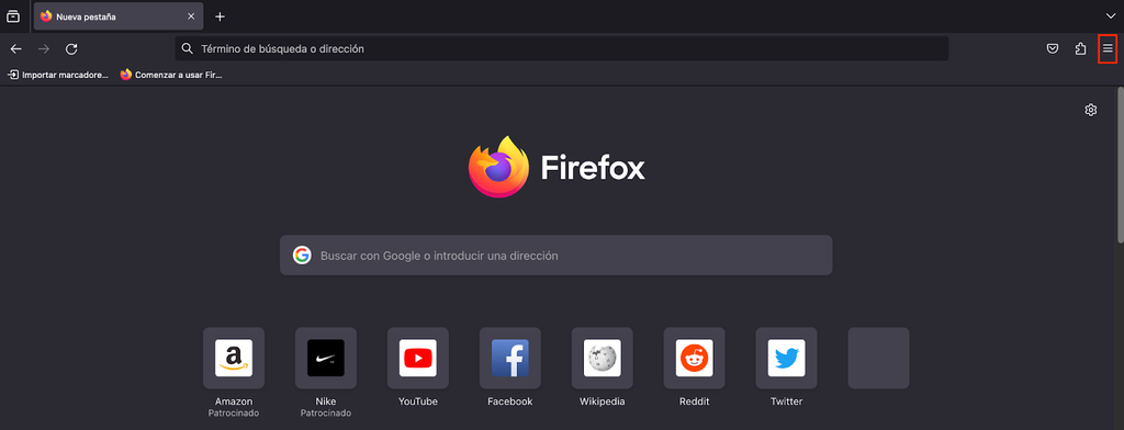 Opci&oacute;n de tres l&iacute;neas de Mozilla