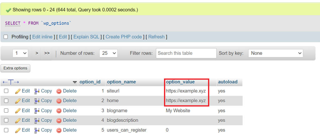 Interfaz de phpMyAdmin