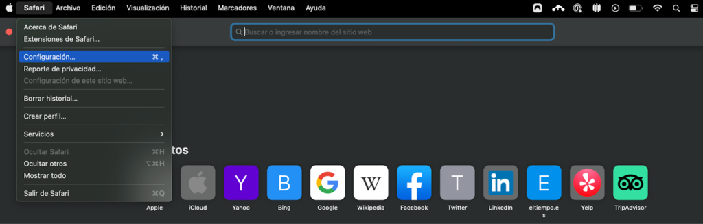 Secci&oacute;n de Configuraci&oacute;n de Safari