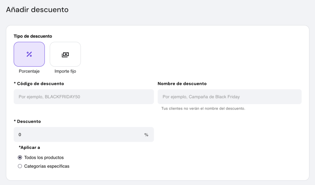 A&ntilde;adir descuentos en el Creador web de Hostinger