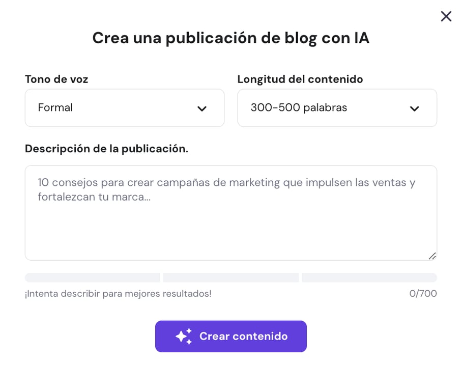 Generador de blogs con IA de Hostinger