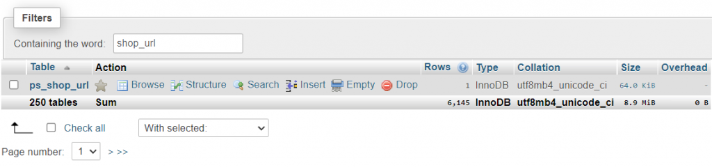 Sección phpMyAdmin del hPanel