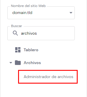 Men&uacute; Administrador de archivos en hPanel