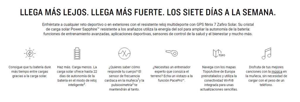 Visualización iconos utilizados por Garmin en la descripción de producto