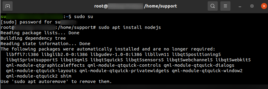 Ventana de instalación de Node.js completada
