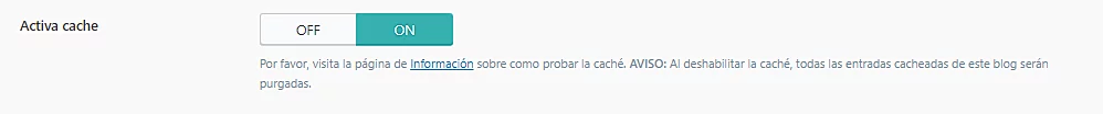 Página de configuración de Caché de LiteSpeed, sección Activa cache