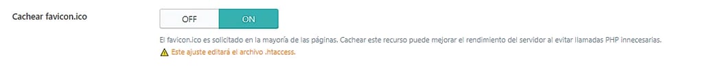 Página de configuración de Caché de LiteSpeed, sección Cachear favicon.ico