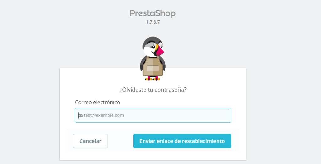 Sección para restablecer contraseña en PrestaShop