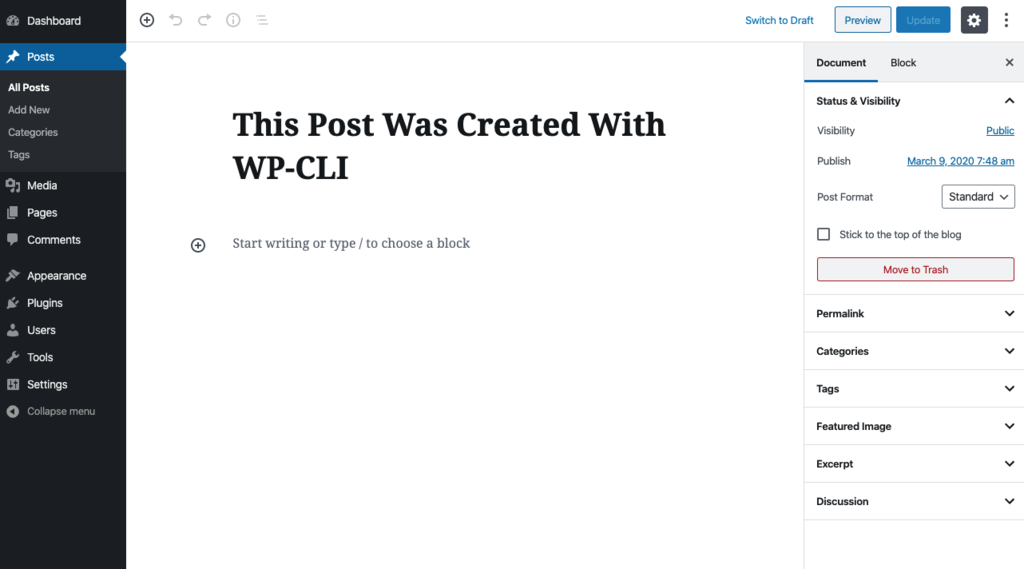 Entrada creada con WP-CLI