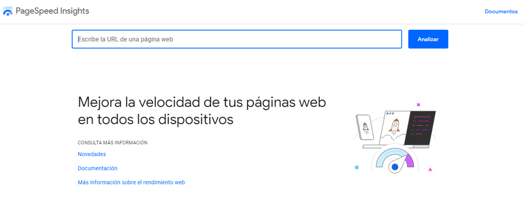 P&aacute;gina de inicio de PageSpeed Insights