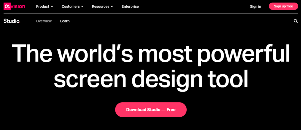 Página de Studio en InVision
