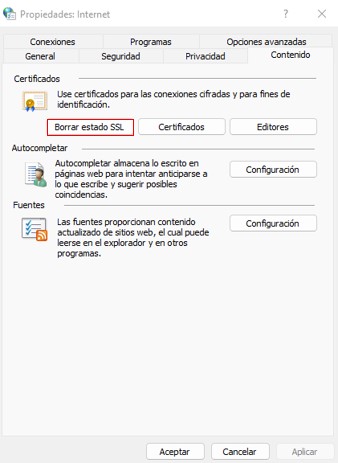 Opción para borrar estado SSL