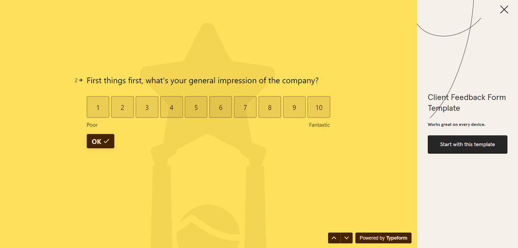 Plantilla de formulario de feedback de Typeform