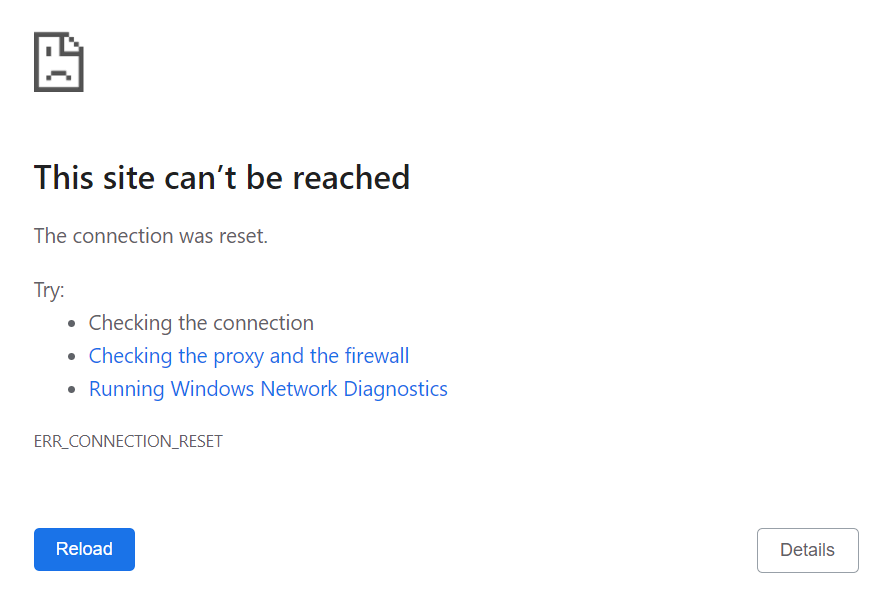 Mensaje de error ERR_CONNECTION_RESET