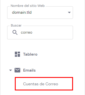 El bot&oacute;n Cuentas de correo electr&oacute;nico en hPanel