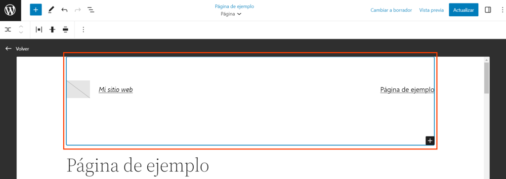 Secci&oacute;n Cabecera del editor de bloques de WordPress